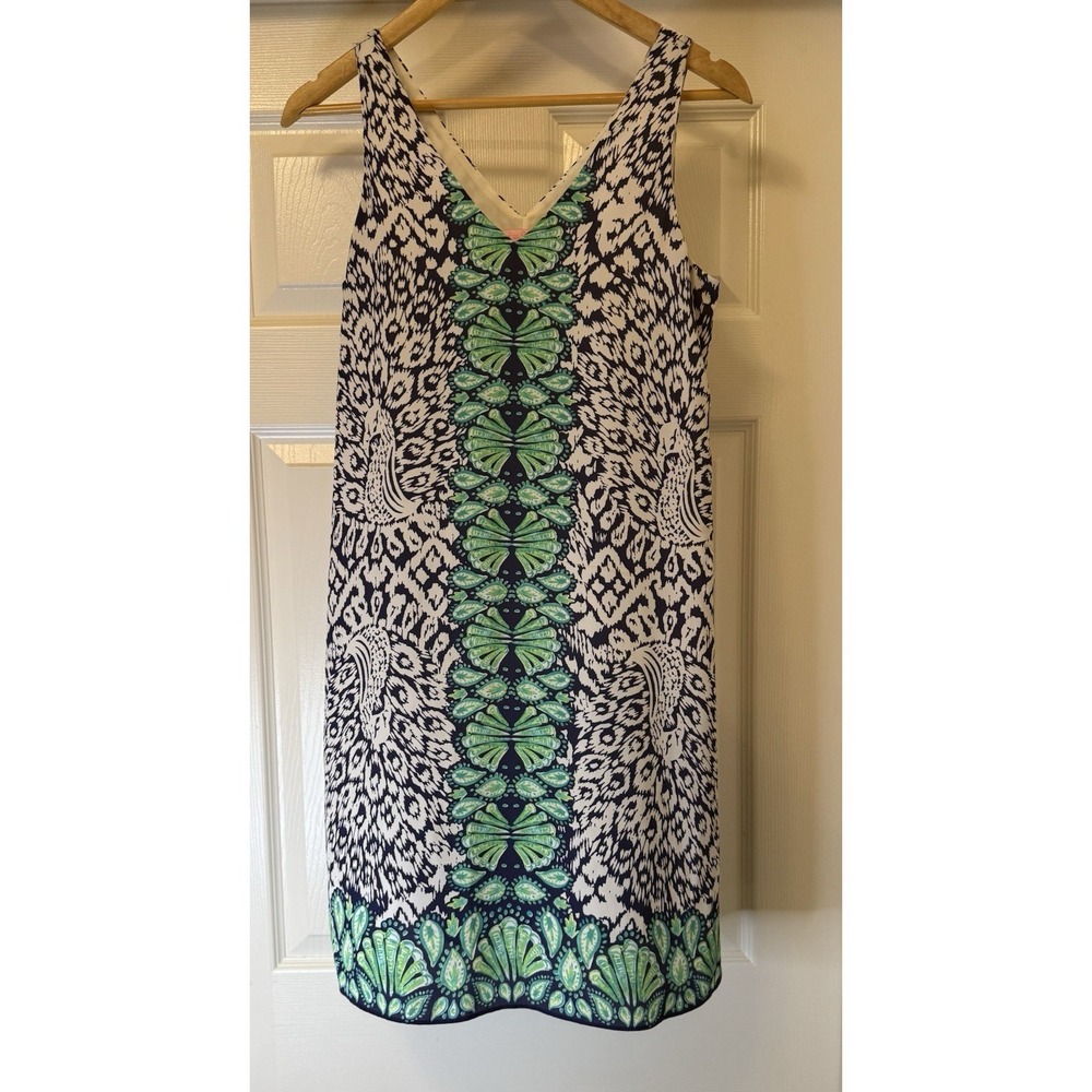 Lilly Pulitzer Shift Dress‎ Womens XS Navy White Green Paisley V-Neck Sleeveless